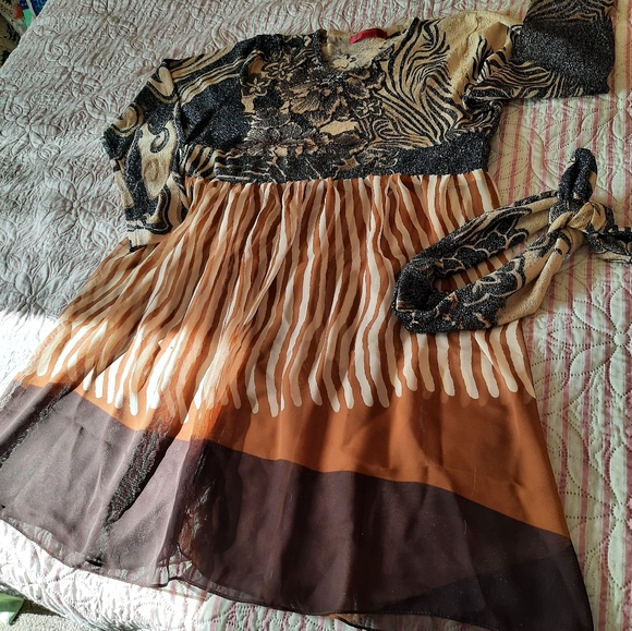 Upcycled Tops - Glittery artsy tunic M vtg scarf & headband upcycled Festival Fairy